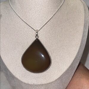 Elegant Silver Teardrop Orca Agate Pendant Necklace